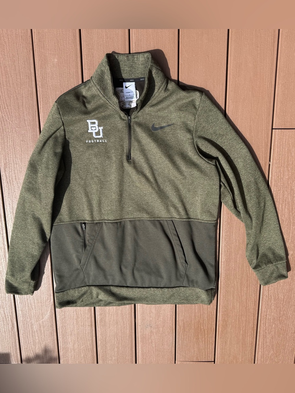 Nike Therma-Fit Baylor Bears Football 1/4 Zip Sweatshirt Sugar Bowl Green Large